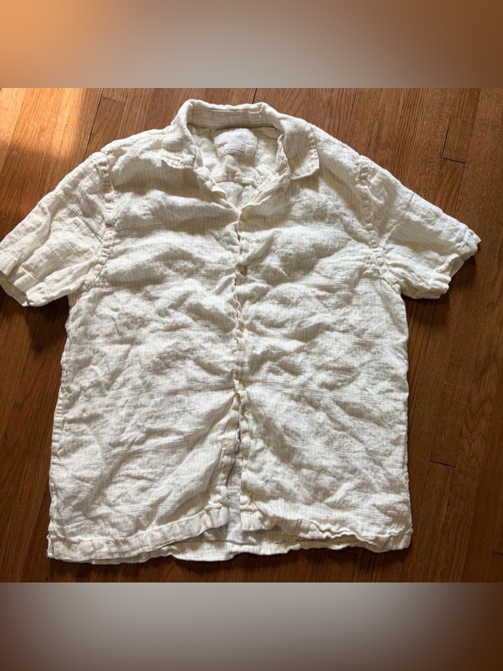 Porter & Ash Off White 100% Linen Short Sleeve Button Down Shirt Size Small